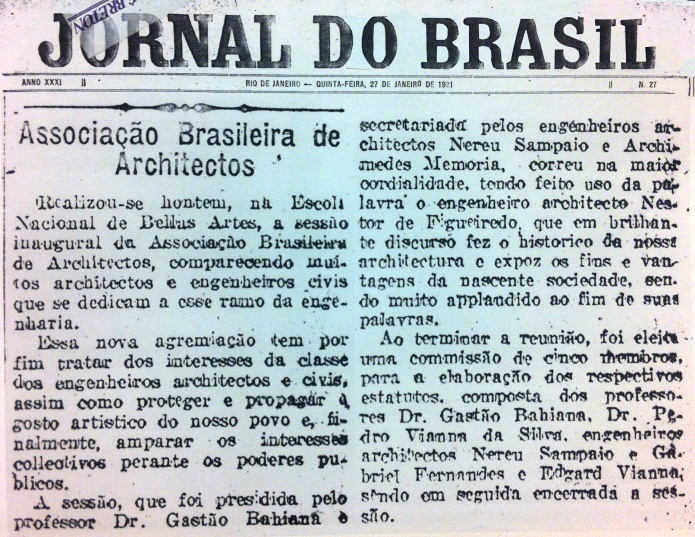 Ata da reunião de criação do IAB, publicada no Jornal do Brasil